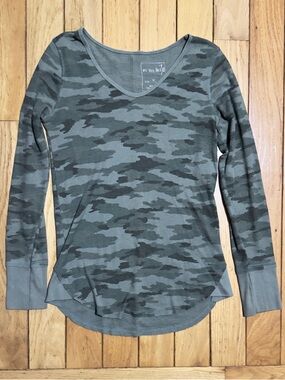 We The Free Olive Green Camo Waffle Knit Long Sleeve Top